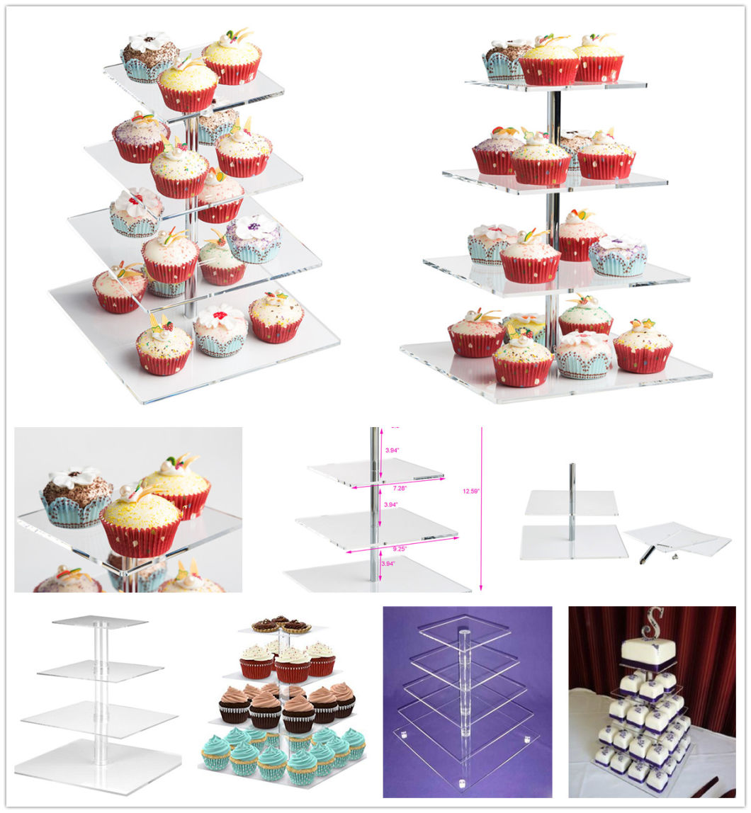 4 Tier Square Wedding Party Tree Tower Acrylic Cupcake Display Stand