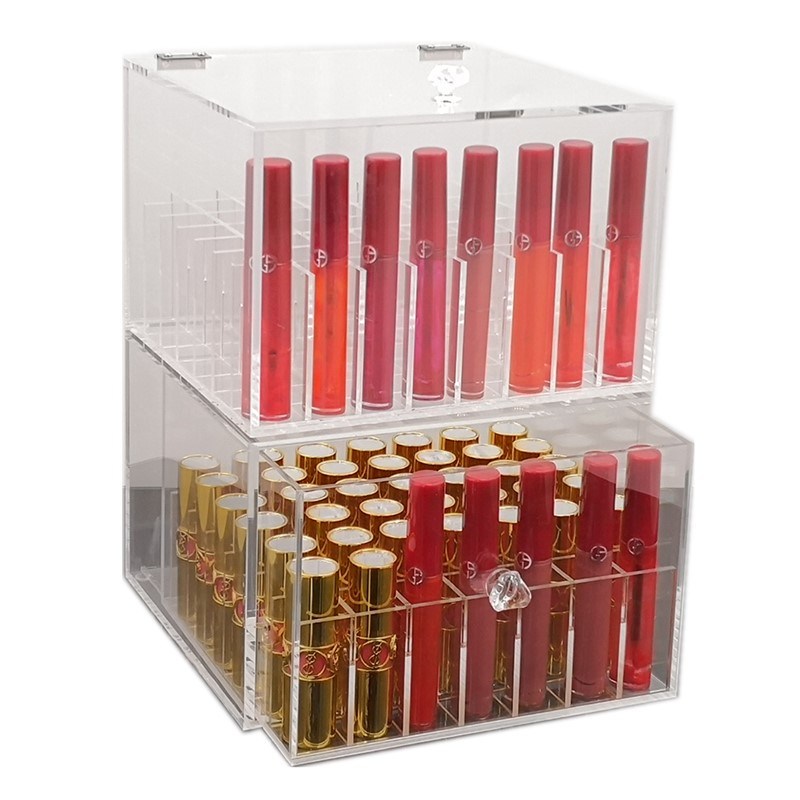 Customized Clear Acrylic Lipstick Display Box Cosmetic Storage Organizer with Cover